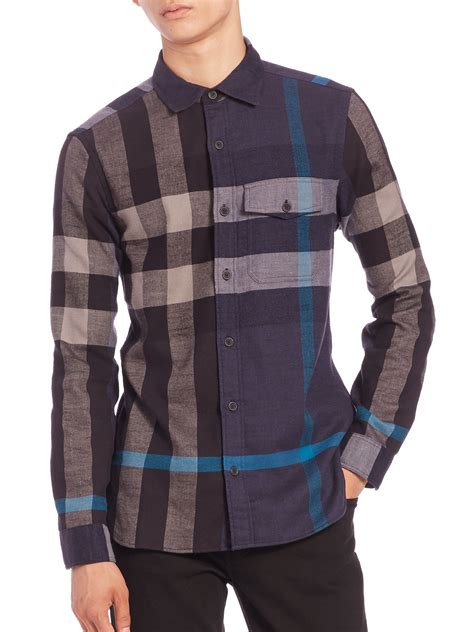 burberry men shirt blue|Burberry flannel shirt men's.